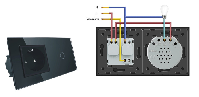 Gniazdo 230V 16A z włącznikiem dotykowym pojedynczym LIVOLO | 701G | Czarny